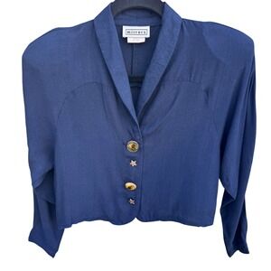 Mirrors‎ Vintage 80s Navy Cropped Blazer Jacket Star Buttons Nautical Womens S